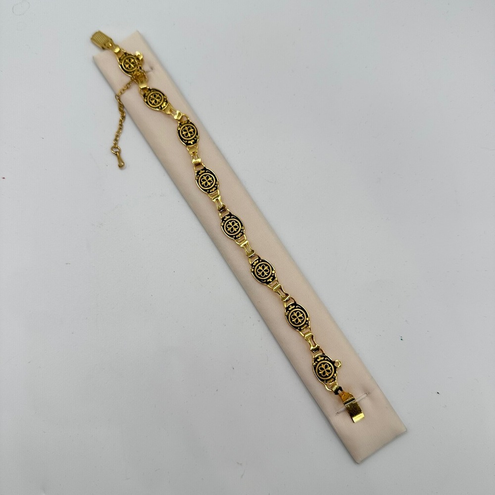 Vintage Damasquinados Suarez Toledo Spain Damascene Gold Enamel Link Bracelet